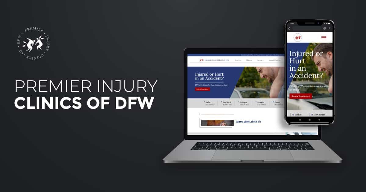 Presentación del portafolio del sitio web de Premier Injury Clinics de DFW